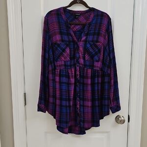 Torrid Vibrant Plaid Shirt in Pink and Blue